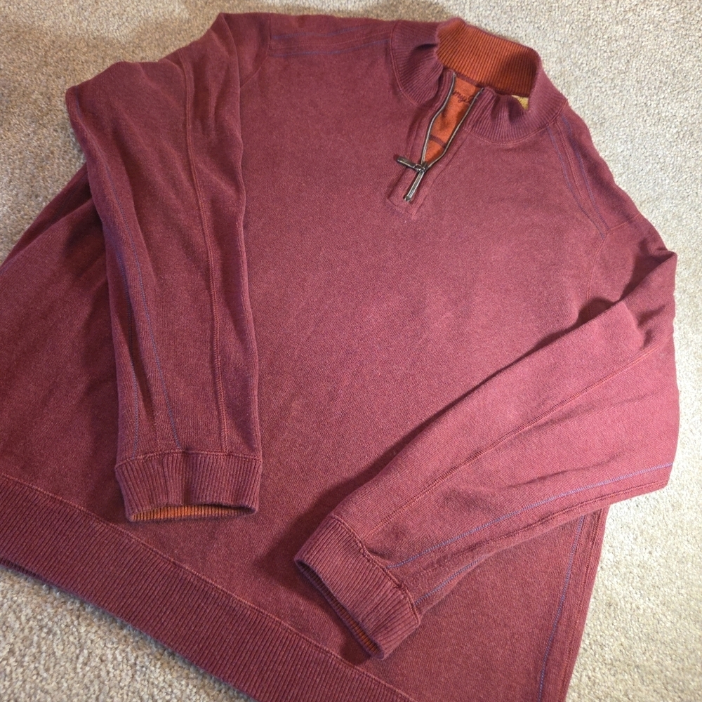 Tommy Bahama Reversible 1/4 Zip Pullover Sweater Men's XL Maroon Orange Rust